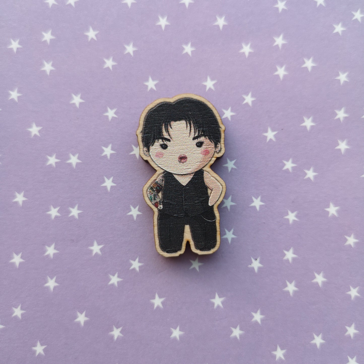 Eco Friendly Wooden 1.5 Inch Pin - Jeon Jungkook JK BTS Chibi