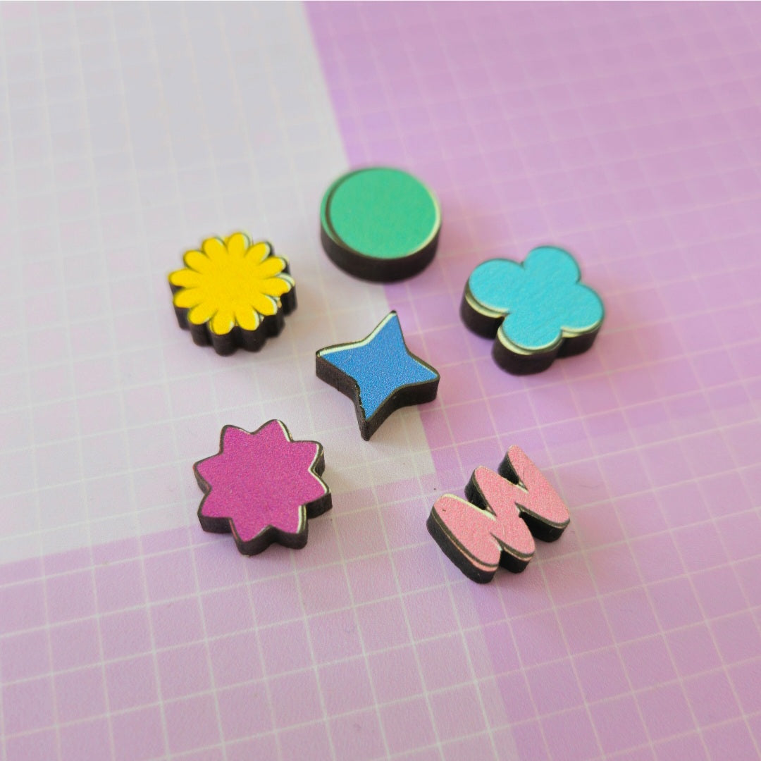 Eco Friendly Wooden 0.5 Inch Mini Filler Pin Set - BTS OT7 PTD Confetti