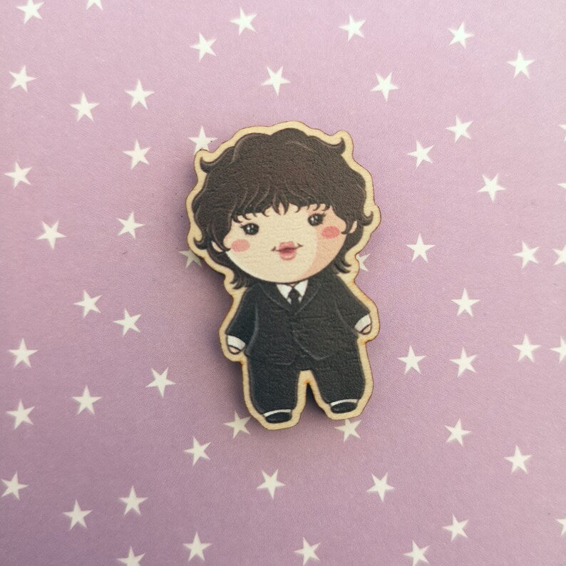 Eco Friendly Wooden 1.5 Inch Pin - Kim Seokjin Jin BTS Chibi