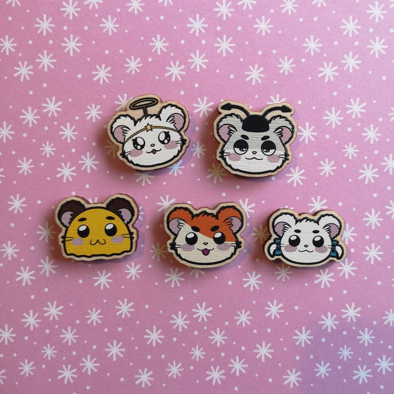 Eco Friendly Wooden 1 Inch Filler Pin - Hamtaro Hamster Penelope Bishou Harmony Spat