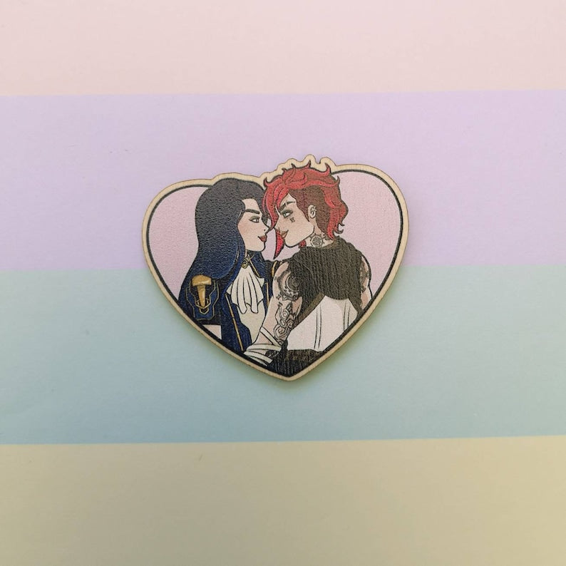 Eco Friendly Wooden 2 Inch Pin - Caitlyn and Vi Heart