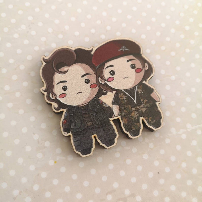 Eco Friendly Wooden 2 Inch Pin - Stranger Duos Robin Steve Eddie Chrissy Dustin