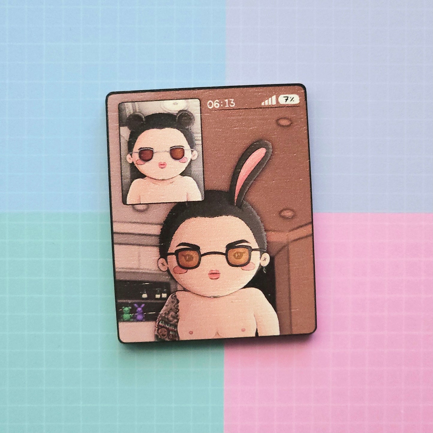 Eco Friendly Wooden 2 Inch Pin - Video Call Taekook Jungkook Taehyung