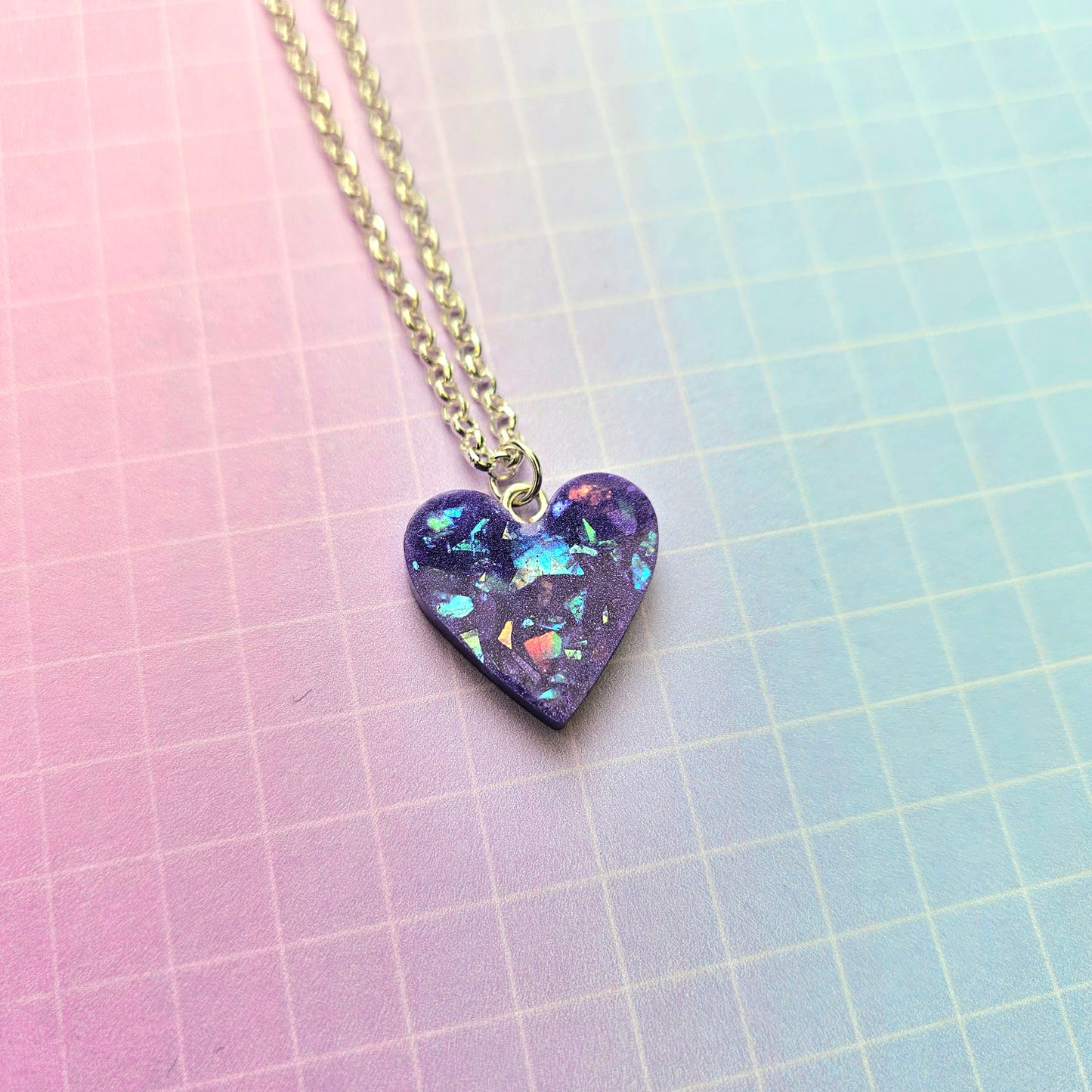 Handmade Resin Necklace Small - Purple or Lilac Bora Heart