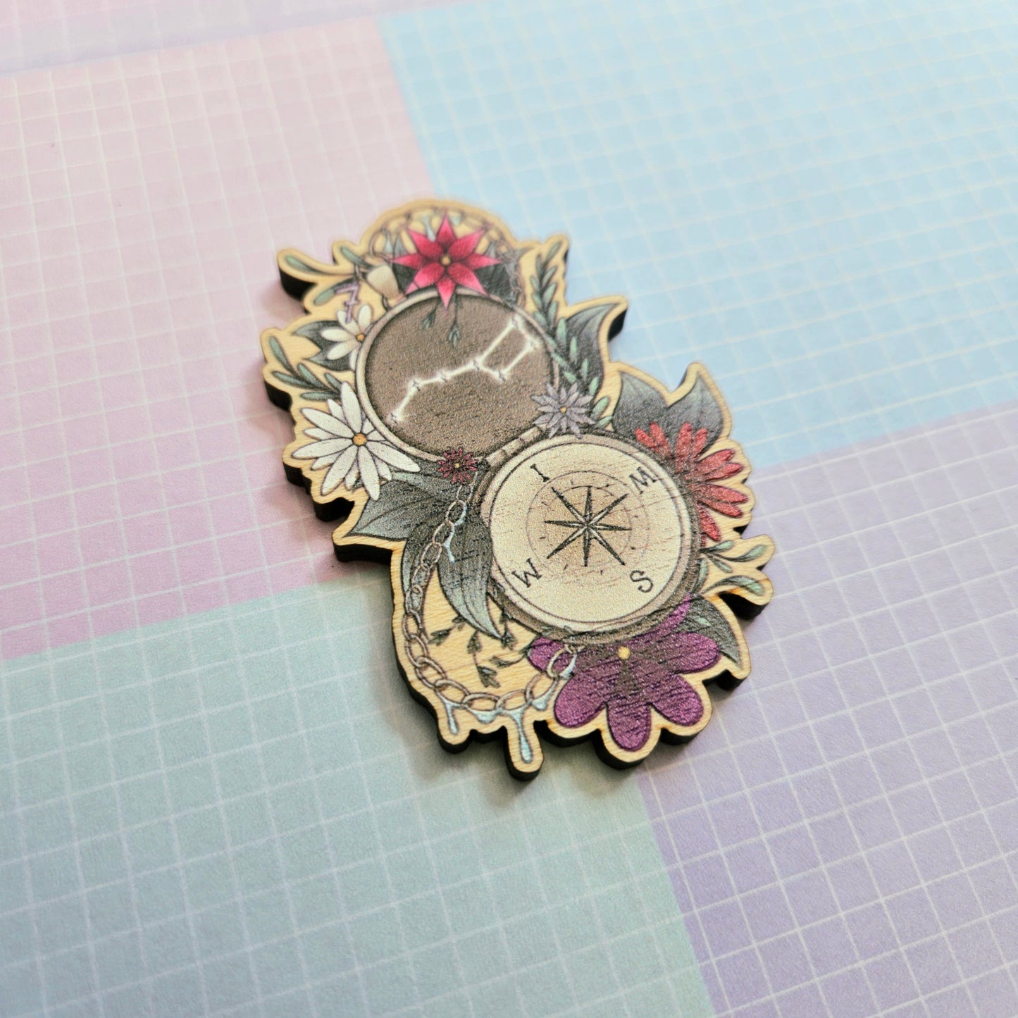 Eco Friendly Wooden 2 Inch Pin - Swim Compass