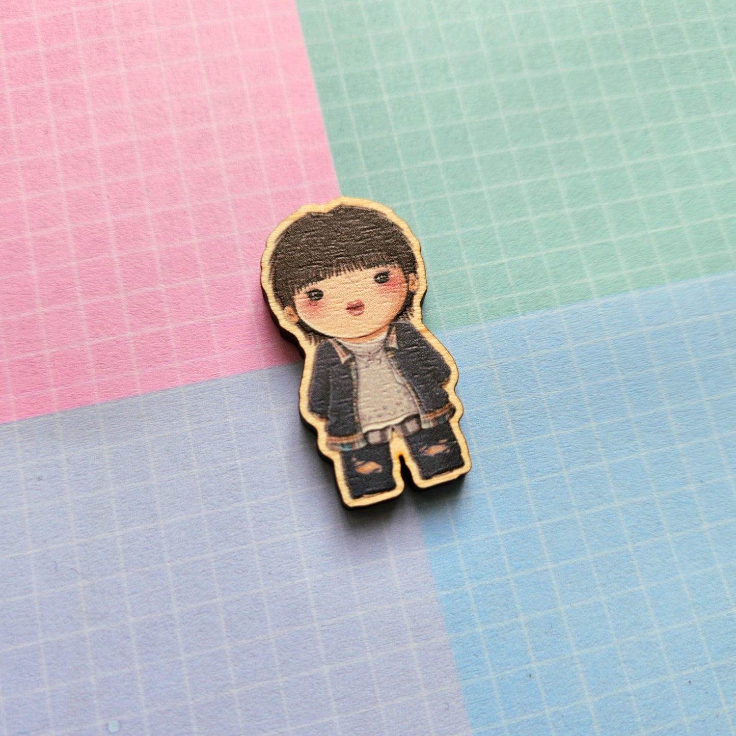 Eco Friendly Wooden 1.5 Inch Pin - Kim Seokjin Jin I'll Be There Chibi