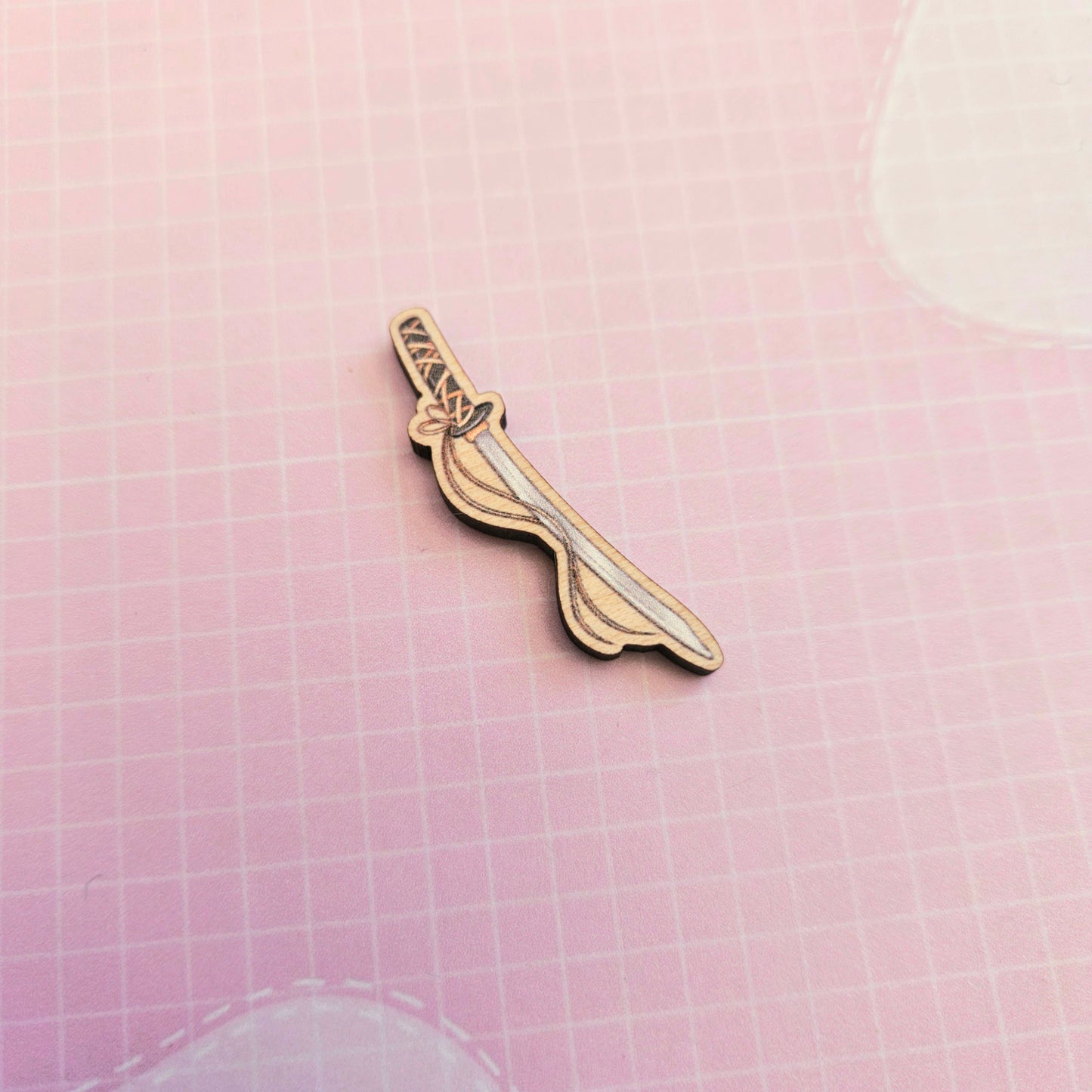 Eco Friendly Wooden 1 Inch Filler Pin or Necklace - Daechwita Sword and Dragon