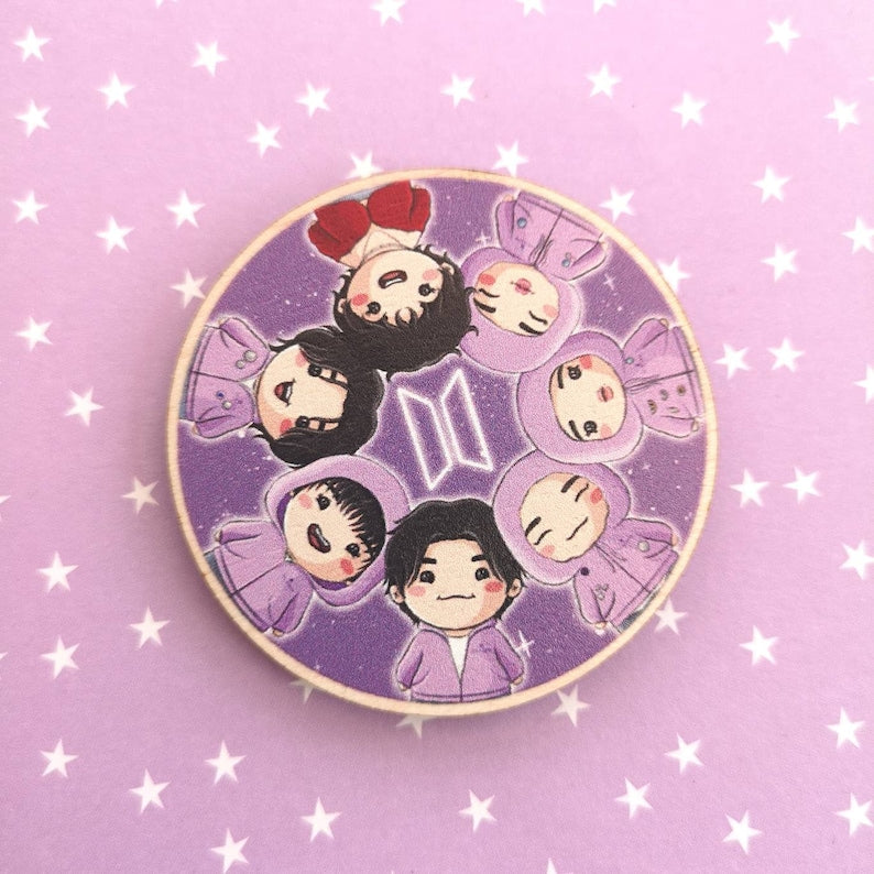 Eco Friendly Wooden 2 Inch Pin - BTS OT7 Rounds