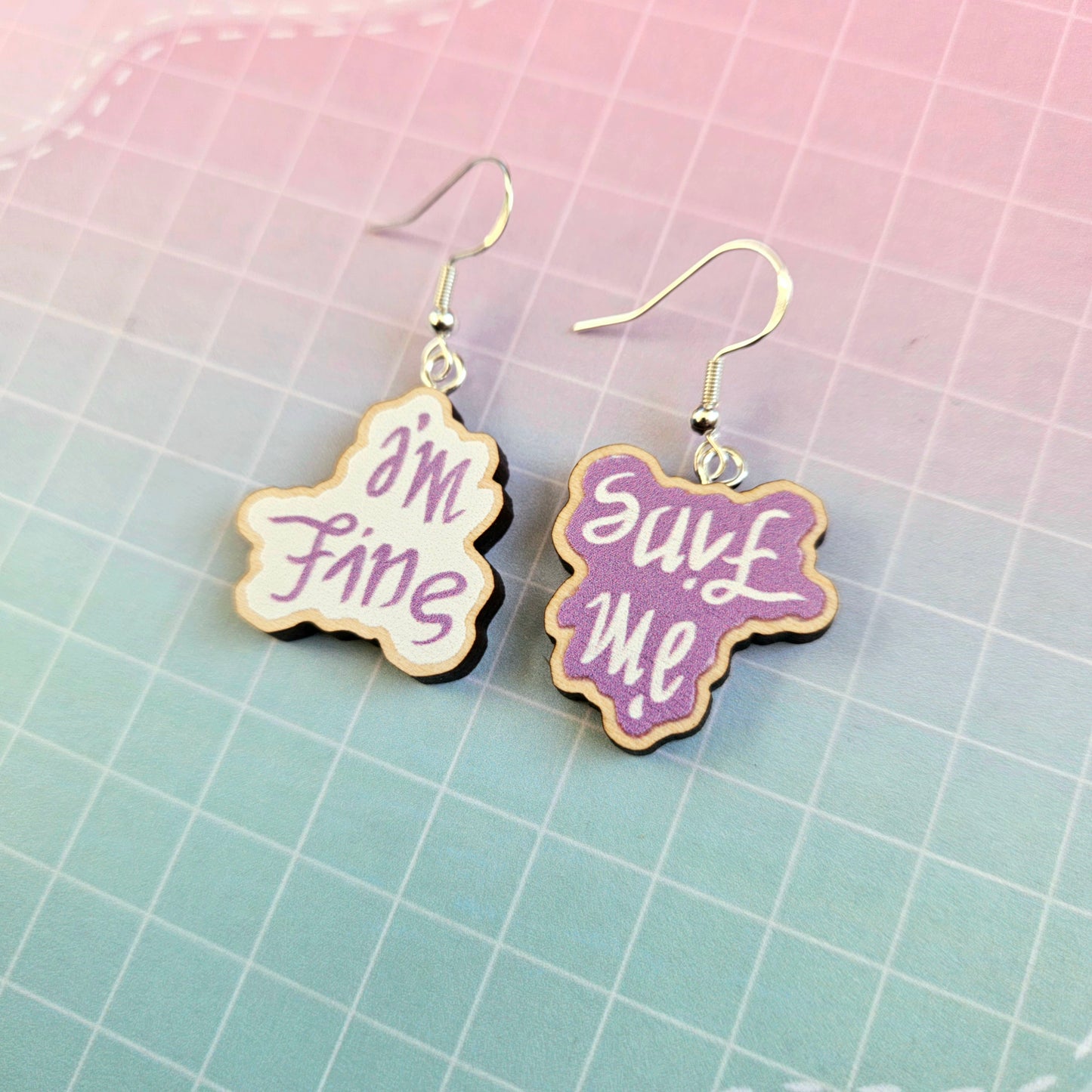 Eco Friendly 1 Inch Wooden Dangle Earrings - I'm Fine Save Me
