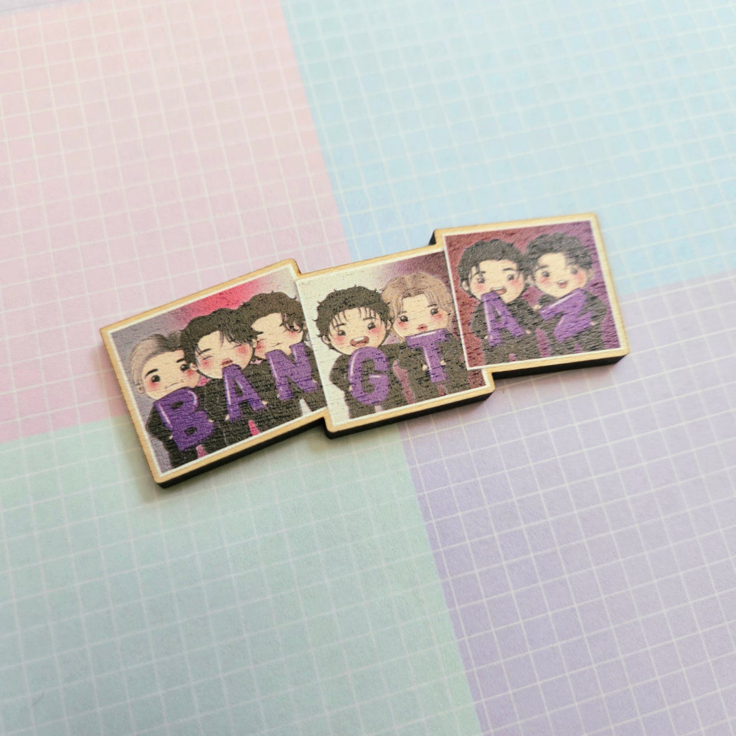 Eco Friendly Wooden 3 Inch Pin - Bangtan Polaroids