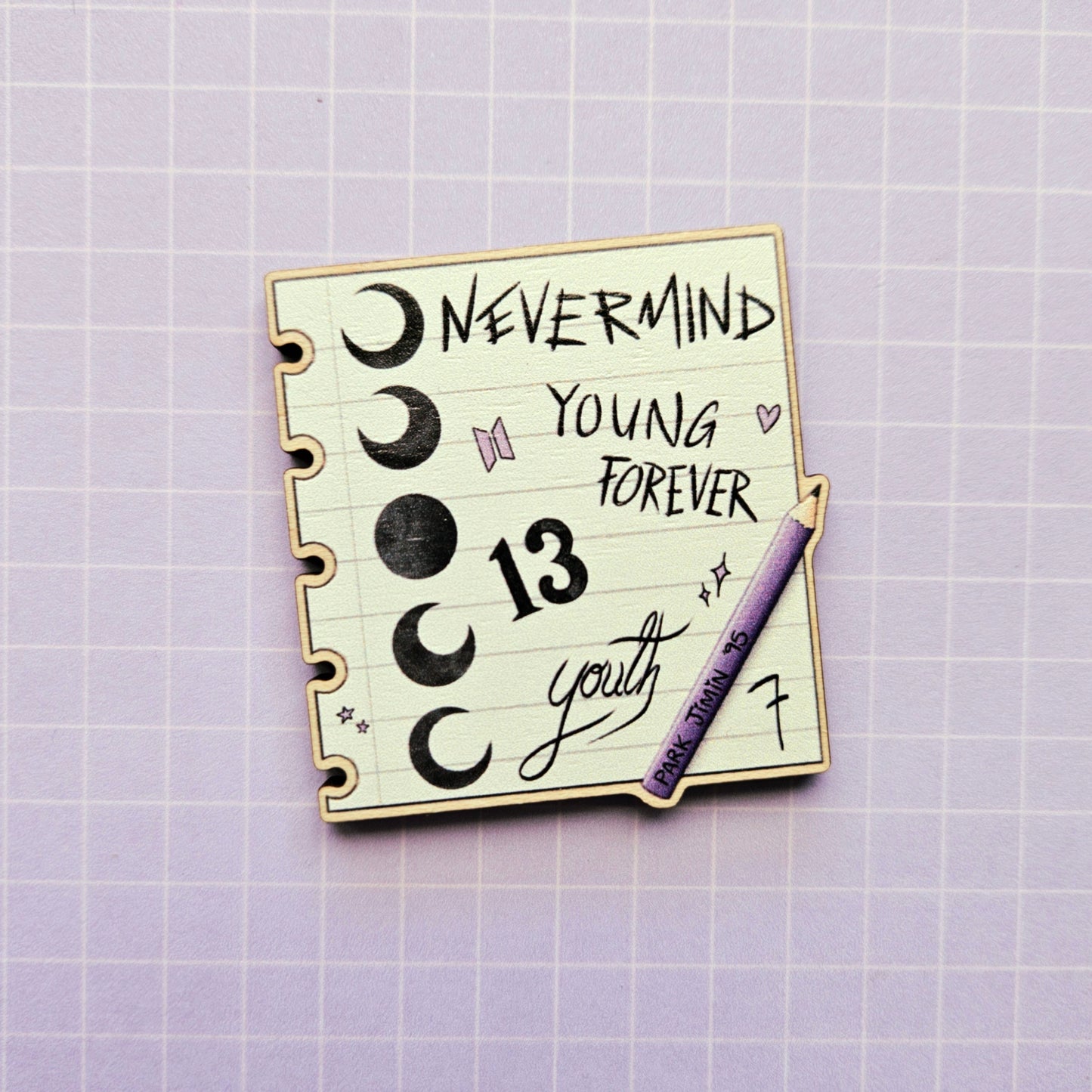 Eco Friendly Wooden 2 Inch Pin - Tattoo Notepad Jimin