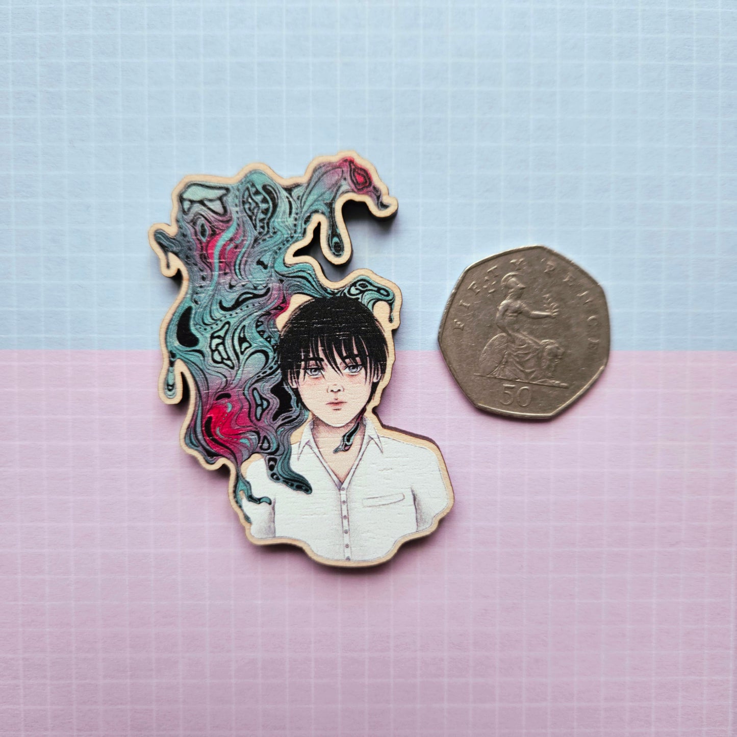 Eco Friendly Wooden 2.5 Inch Pin - Yoshiki and Hikaru