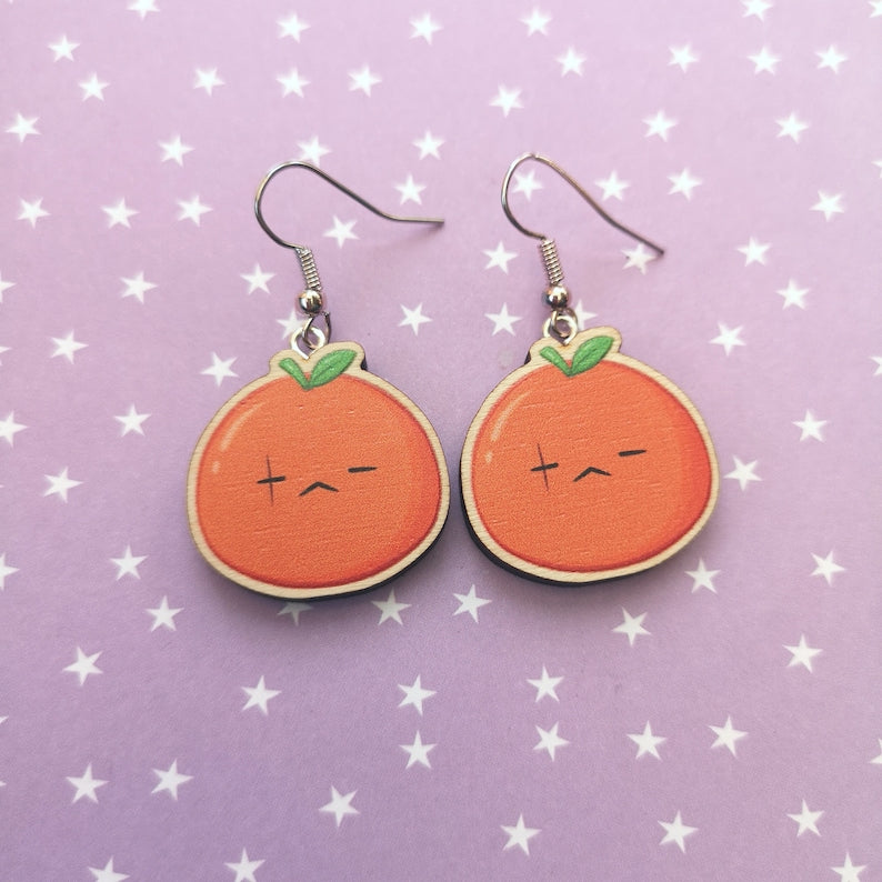 Eco Friendly 1 Inch Wooden Dangle Earrings - Agust D Tangerine