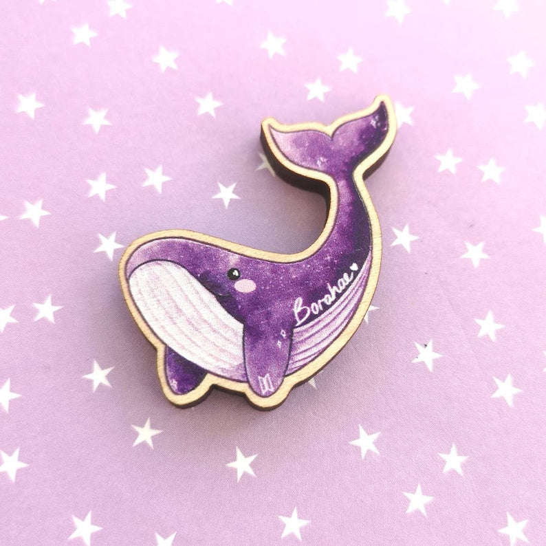 Eco Friendly Wooden 1.5 Inch Pin - BTS Bora Whale