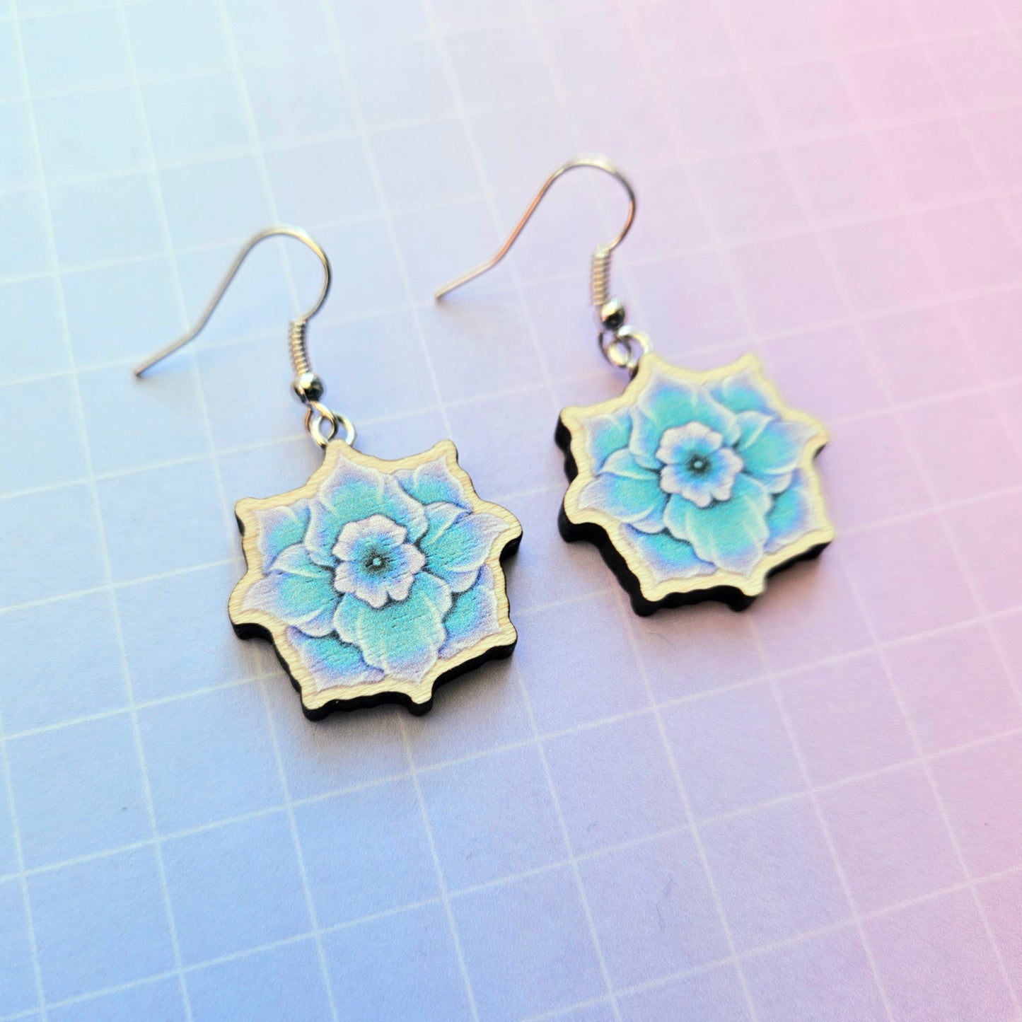 Eco Friendly 1 Inch Wooden Dangle Earrings - Smeraldo Flower Jimin