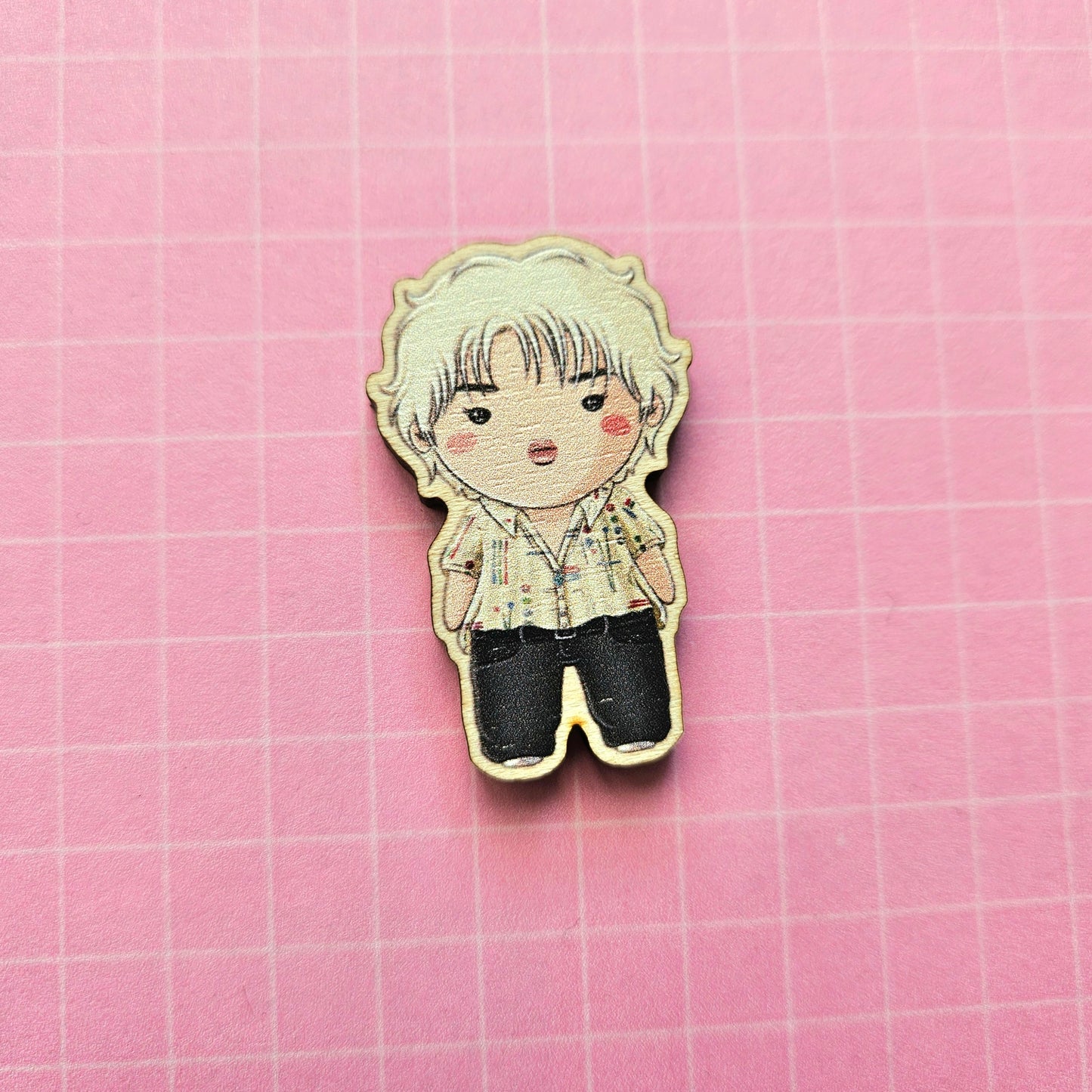 Eco Friendly Wooden 1.5 Inch Pin - The Rose Woosung Dojoon Jaehyeong Hajoon You're Beautiful Chibi
