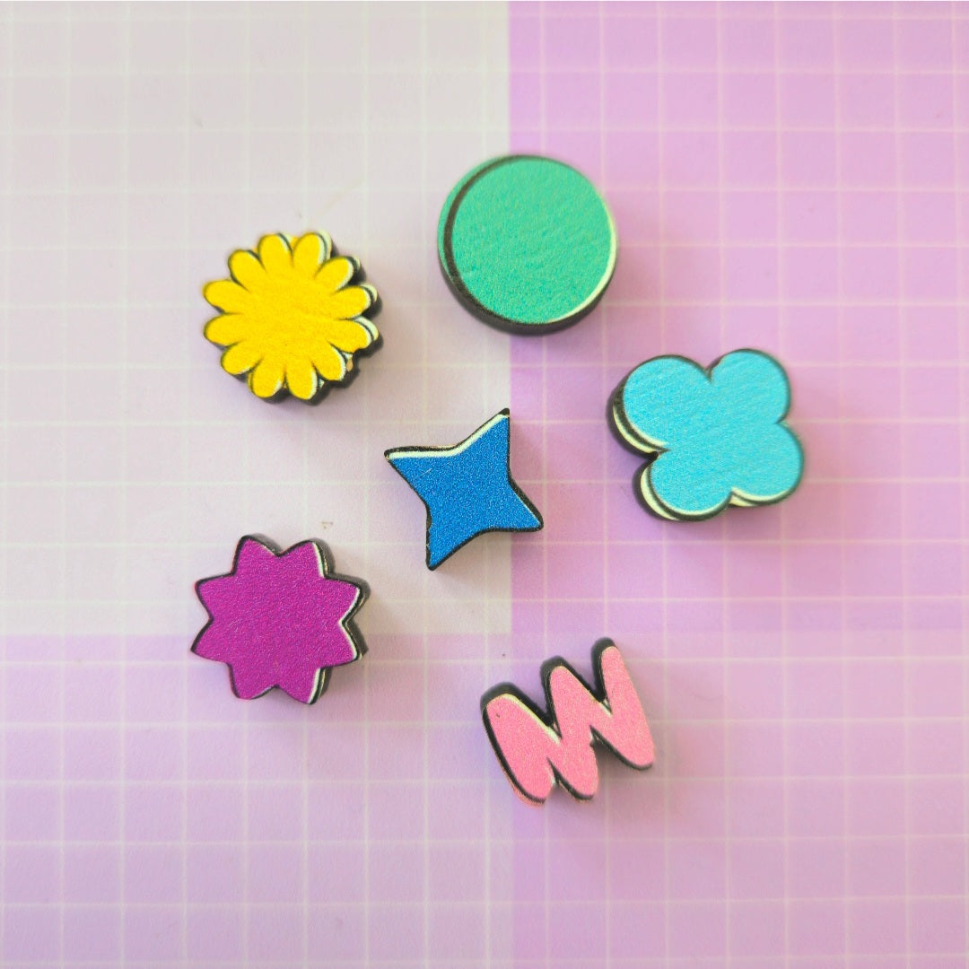 Eco Friendly Wooden 0.5 Inch Mini Filler Pin Set - BTS OT7 PTD Confetti