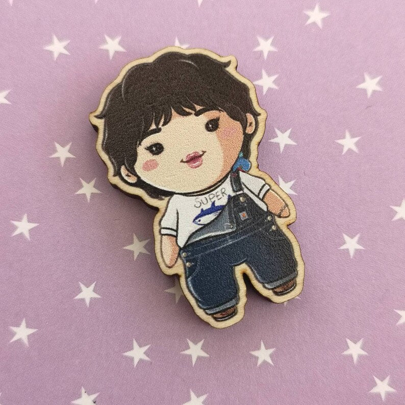 Eco Friendly Wooden 1.5 Inch Pin - Kim Seokjin Jin BTS Chibi