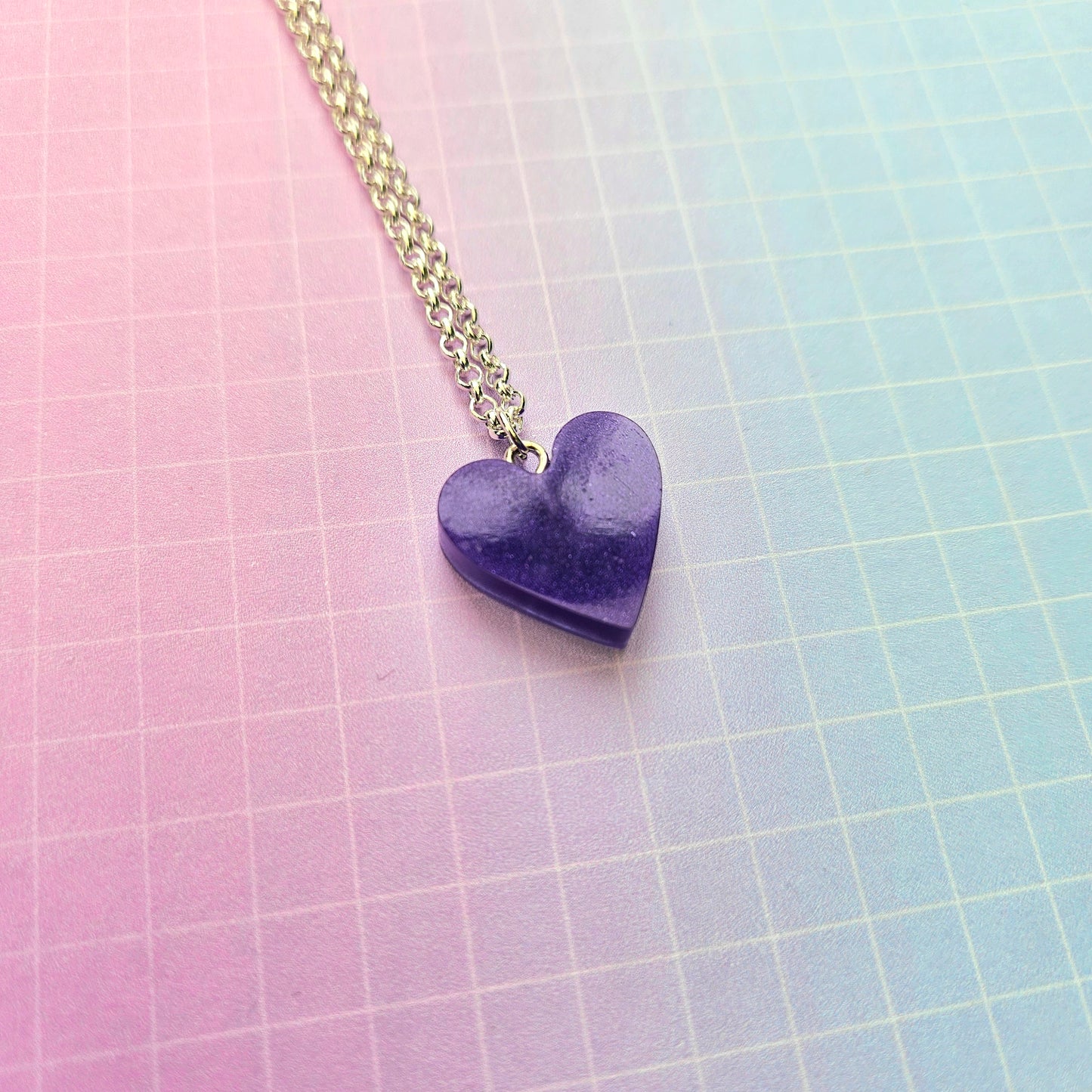 Handmade Resin Necklace Small - Purple or Lilac Bora Heart