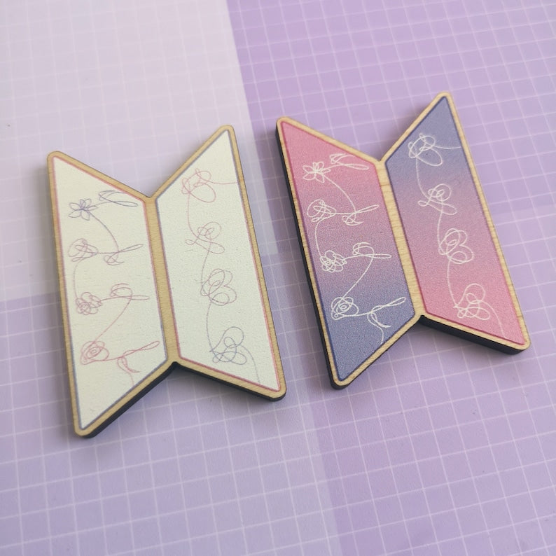Eco Friendly Wooden 2 Inch Pin - BTS OT7 Love Yourself Logo
