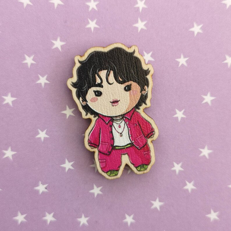 Eco Friendly Wooden 1.5 Inch Pin - Jeon Jungkook JK BTS Chibi