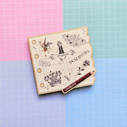 Eco Friendly Wooden 2 Inch Pin - The Rose Woosung Tattoo Notepad