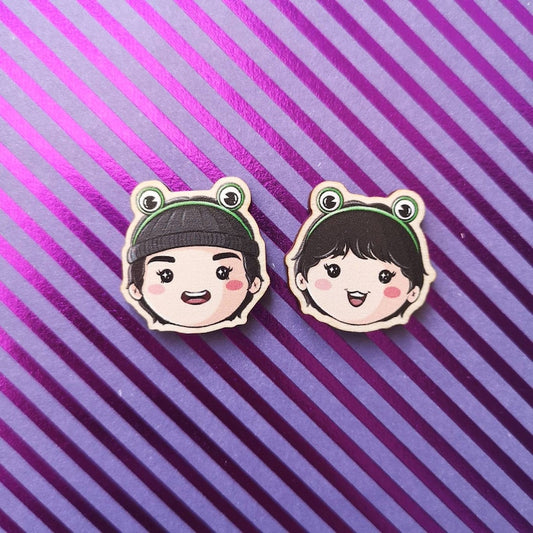 Eco Friendly Wooden 1 Inch Filler Pin - Froggy Taekook Taehyung and Jungkook