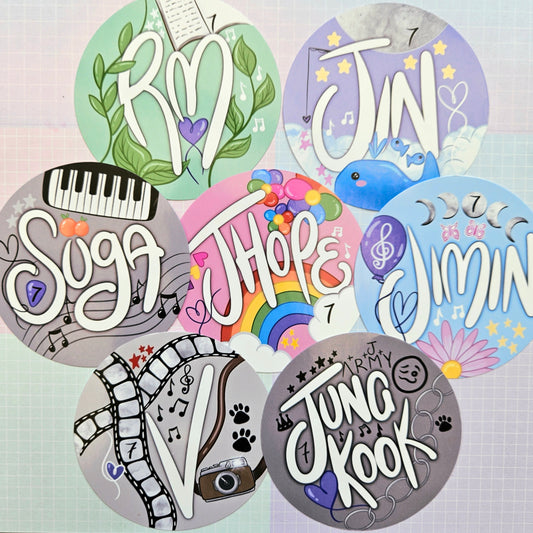 Glossy BTS Member Aesthetic Round Sticker - Small or Large