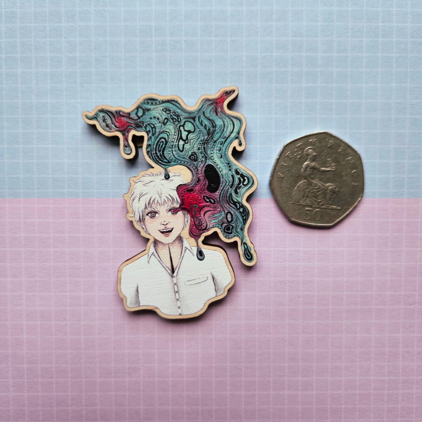 Eco Friendly Wooden 2.5 Inch Pin - Yoshiki and Hikaru