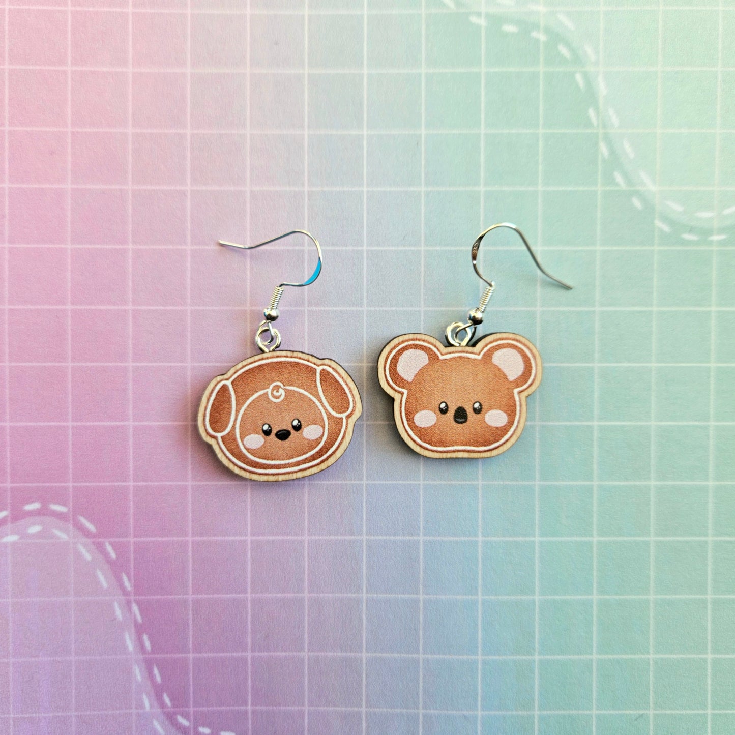 Mix and Match Eco Friendly 1 Inch Wooden Dangle Earrings - Gingerbread Cookies