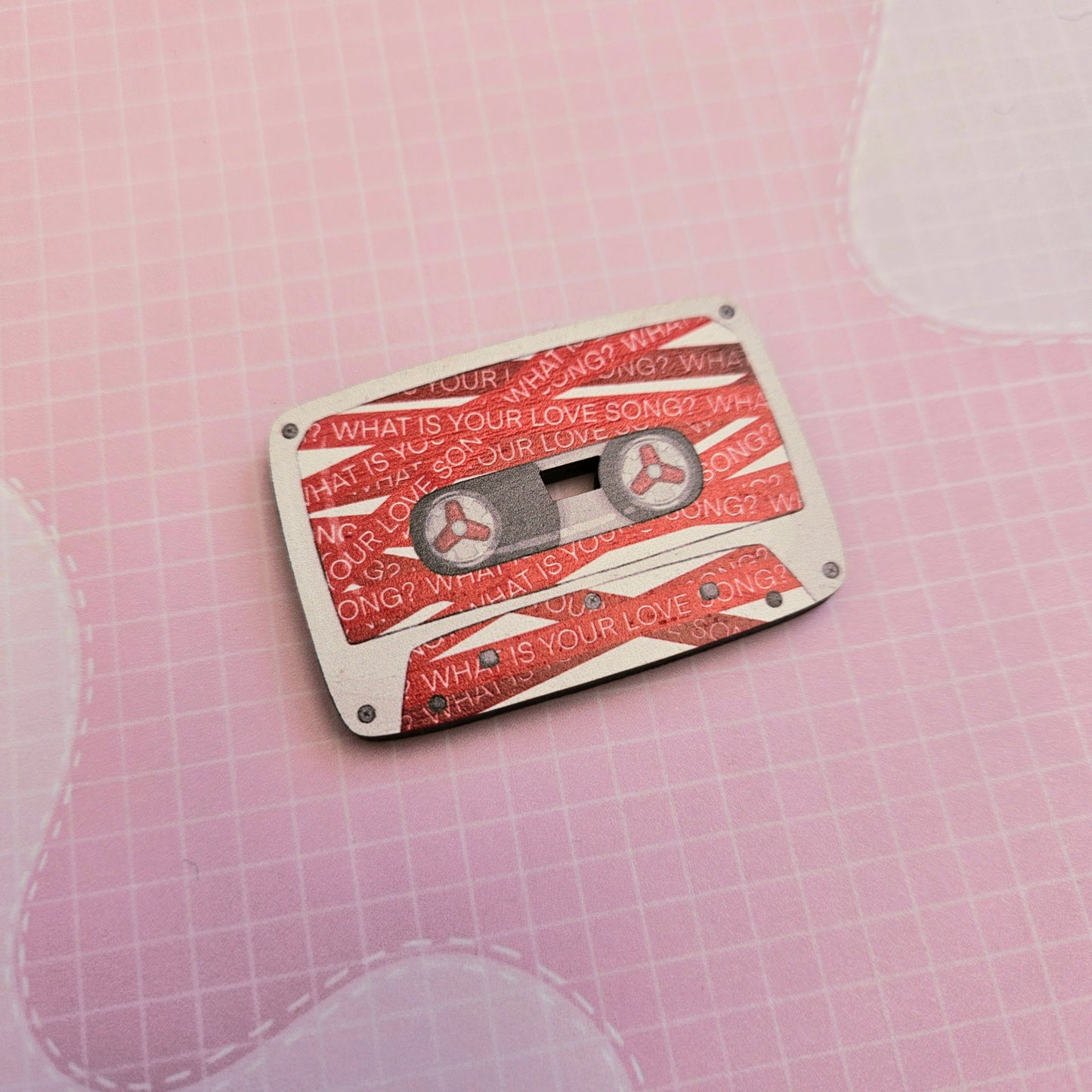 Eco Friendly Wooden 2 Inch Pin - Love Song Cassette