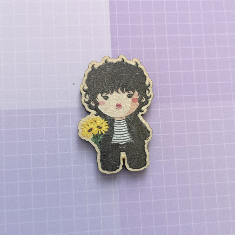 Eco Friendly Wooden 1.5 Inch Pin - Jeon Jungkook JK BTS Chibi