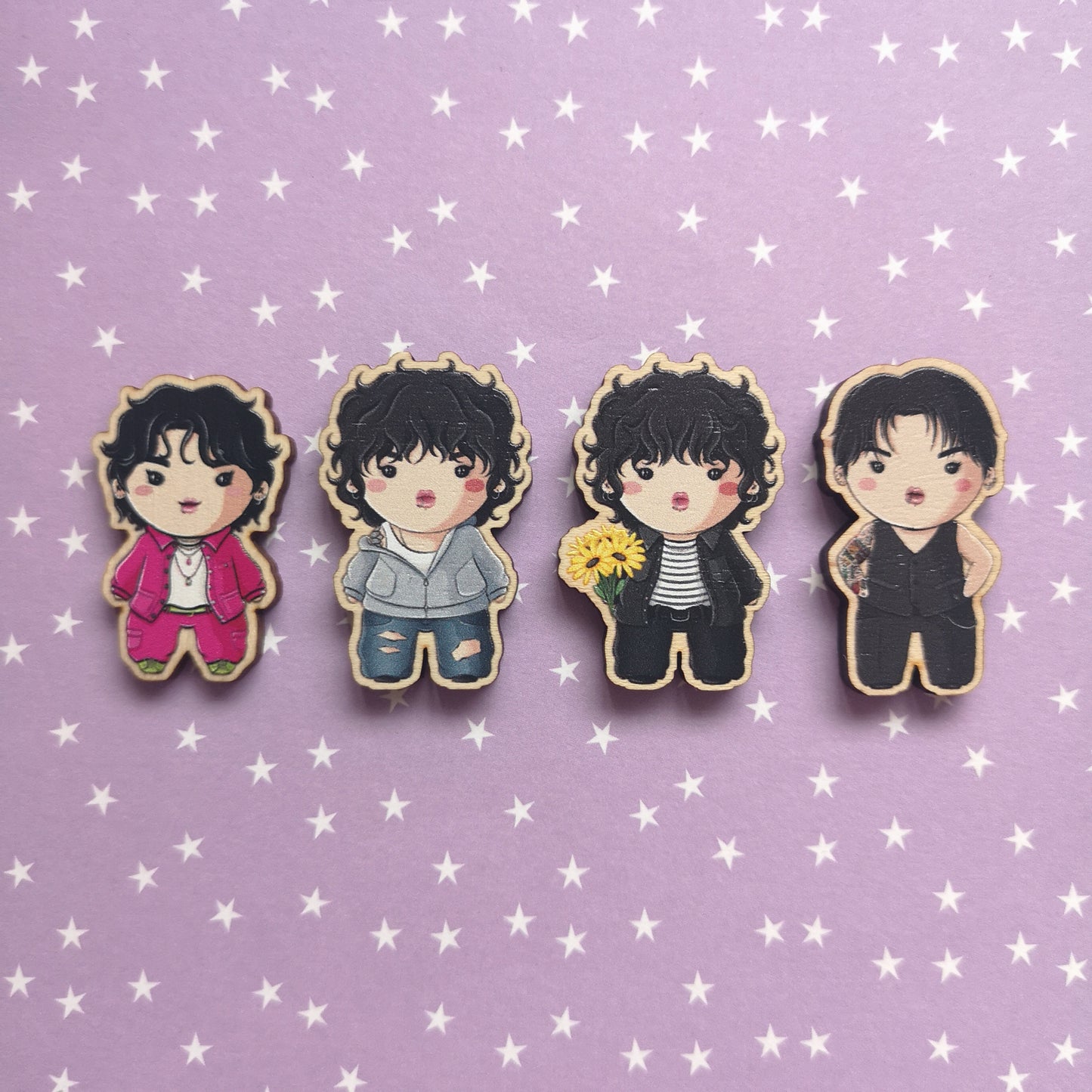 Eco Friendly Wooden 1.5 Inch Pin - Jeon Jungkook JK BTS Chibi