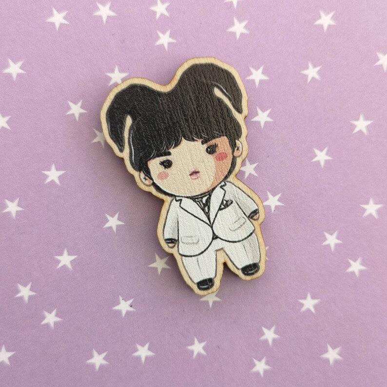 Eco Friendly Wooden 1.5 Inch Pin - Jung Hoseok Hobi Jhope BTS Chibi