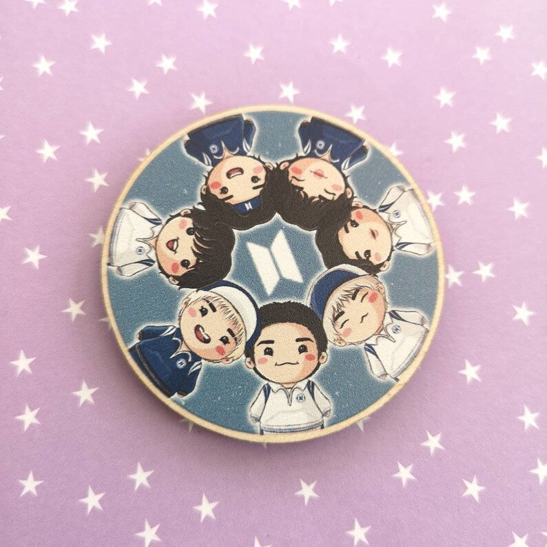 Eco Friendly Wooden 2 Inch Pin - BTS OT7 Rounds