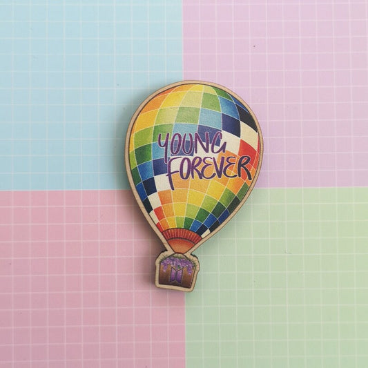Eco Friendly Wooden 2 Inch Pin - BTS OT7 Young Forever Balloon