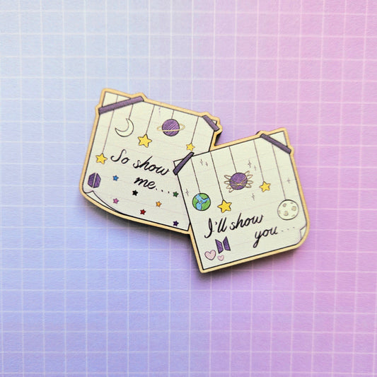 Eco Friendly Wooden 2.5 Inch Pin - Magic Shop Notes BTS OT7 Bangtan