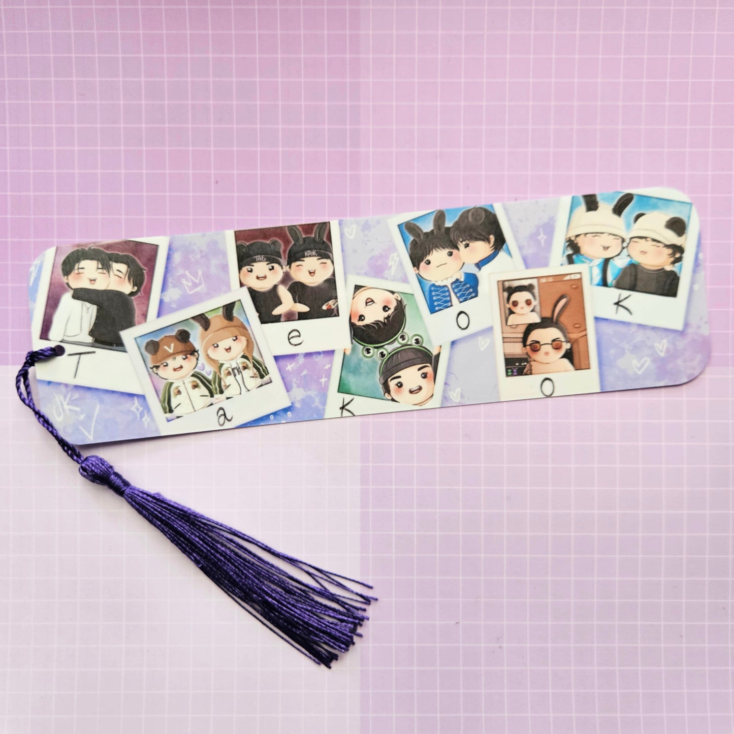 Double Sided Laminated Bookmark with Tassel - Taekook Polaroid