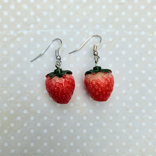 Super Cute 3D Dangle Drop Earrings - Strawberry Small
