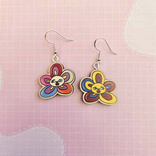 Eco Friendly 1 Inch Wooden Dangle Earrings - Taehyung V Flowers