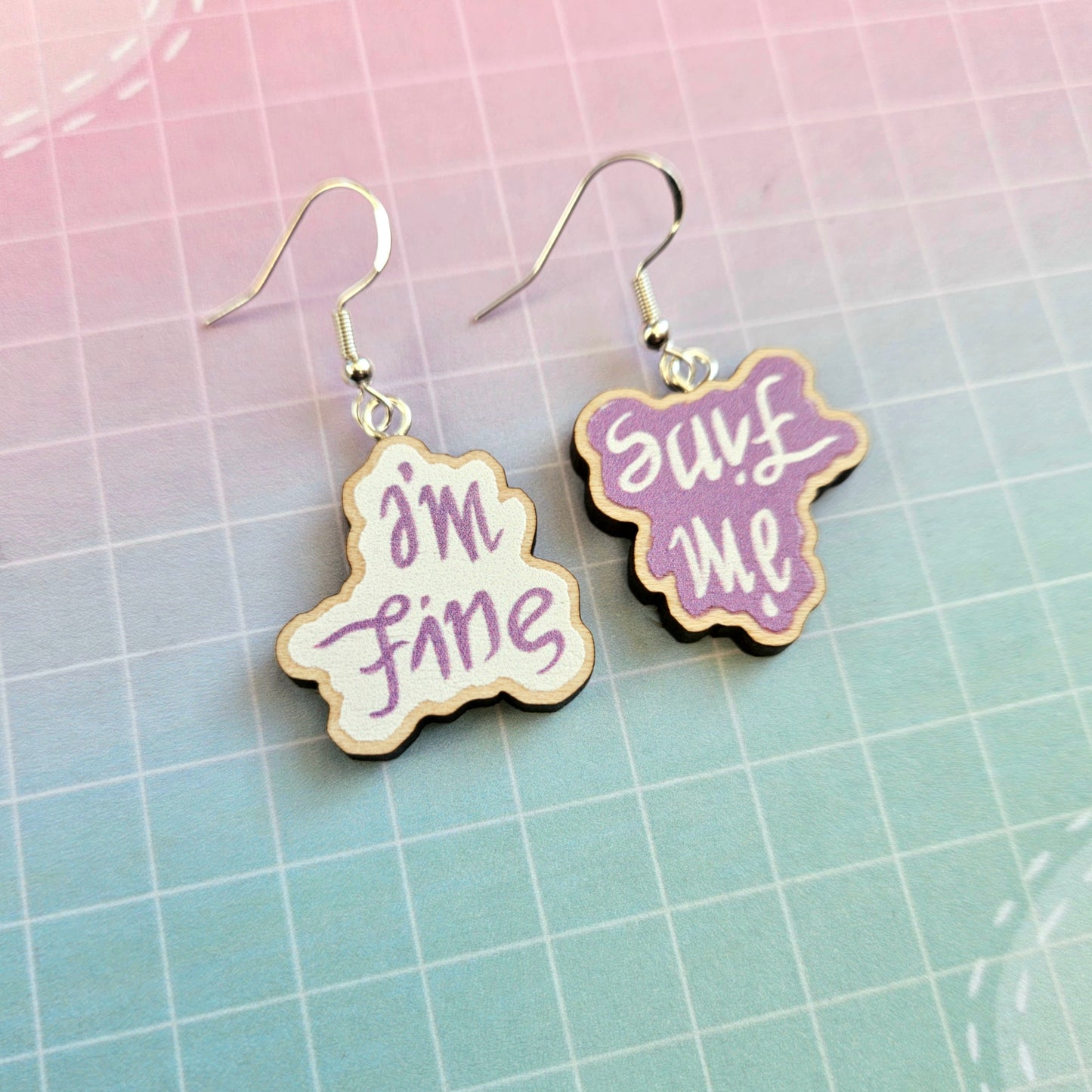 Eco Friendly 1 Inch Wooden Dangle Earrings - I'm Fine Save Me