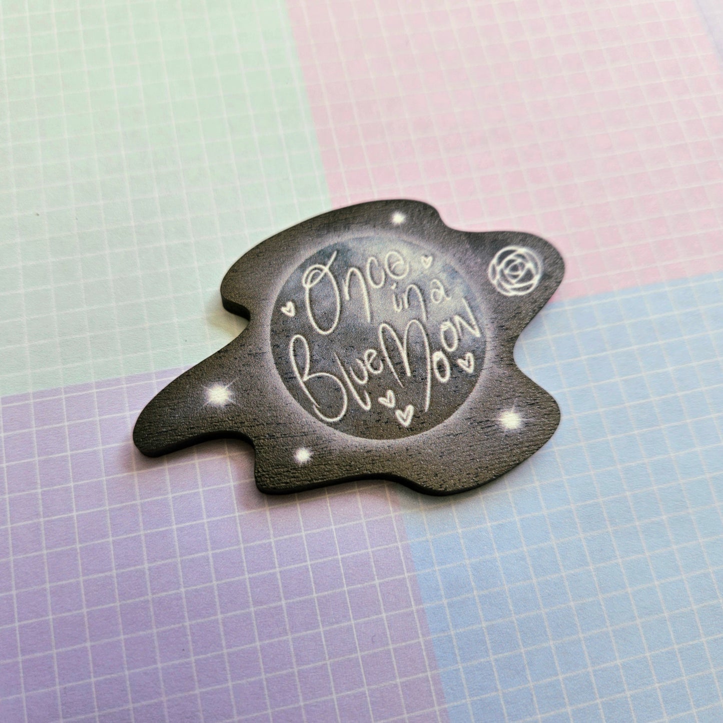 Eco Friendly Wooden 2 Inch Pin - Blue Moon
