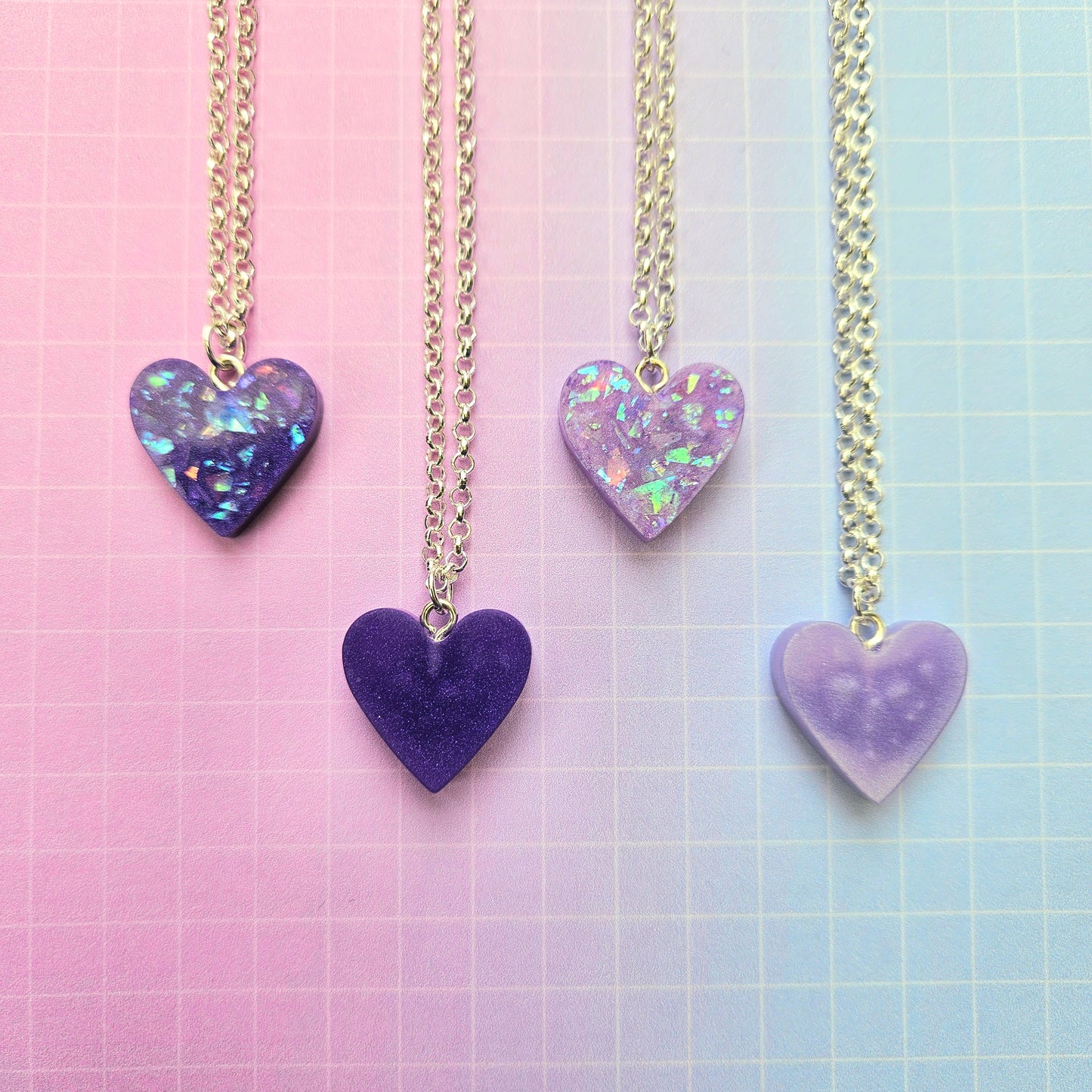 Handmade Resin Necklace Small - Purple or Lilac Bora Heart