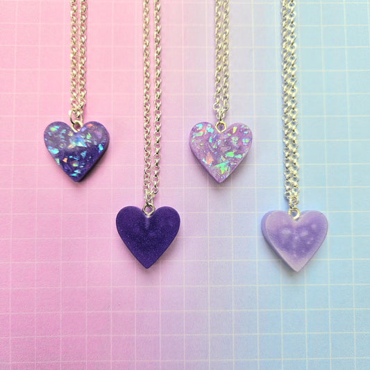 Handmade Resin Necklace Small - Purple or Lilac Bora Heart