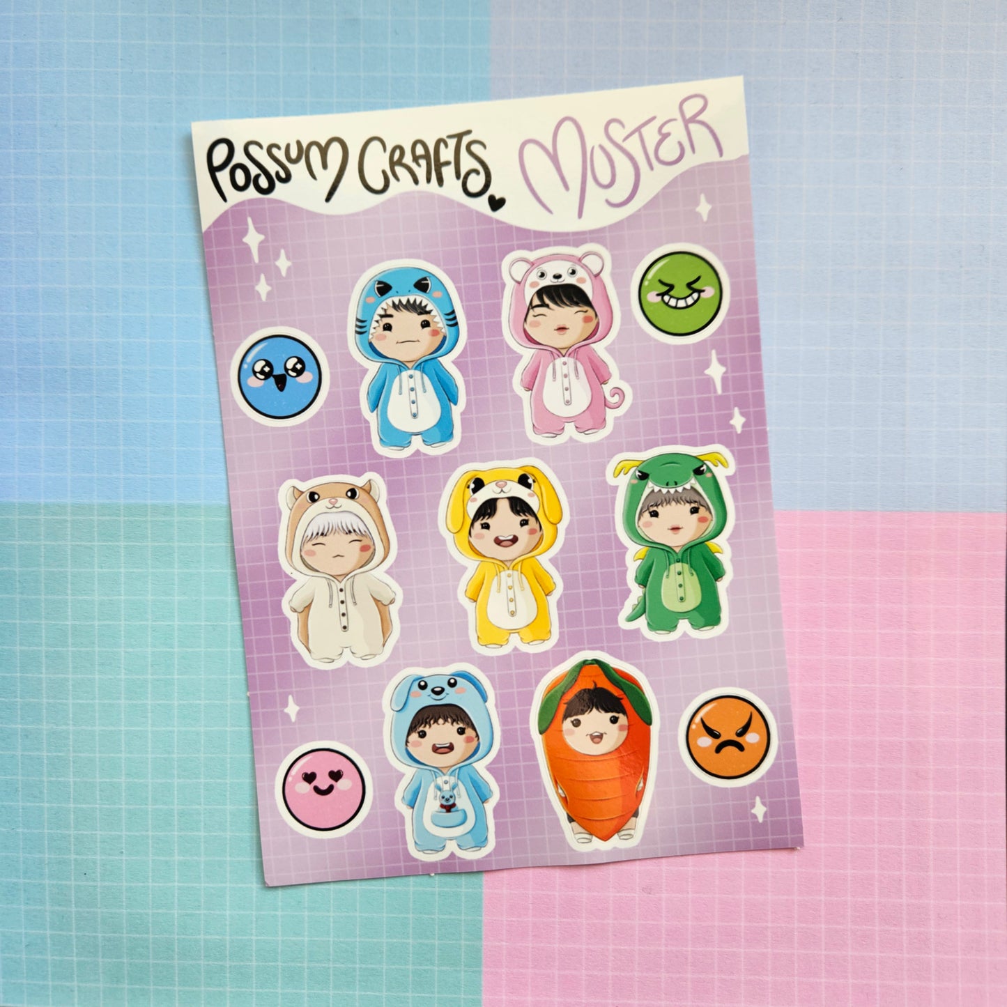 A6 Glossy Sticker Sheet - OT7 Muster Onesies
