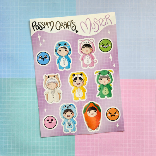 A6 Glossy Sticker Sheet - OT7 Muster Onesies