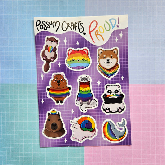 A6 Glossy Sticker Sheet - Rainbow Pride Animals