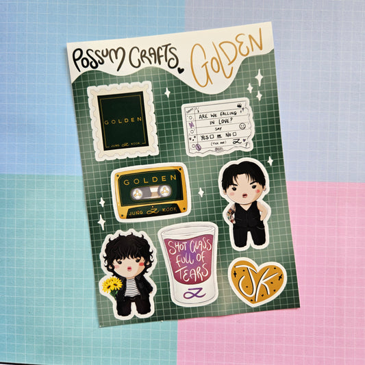 A6 Glossy Sticker Sheet - Jungkook Golden