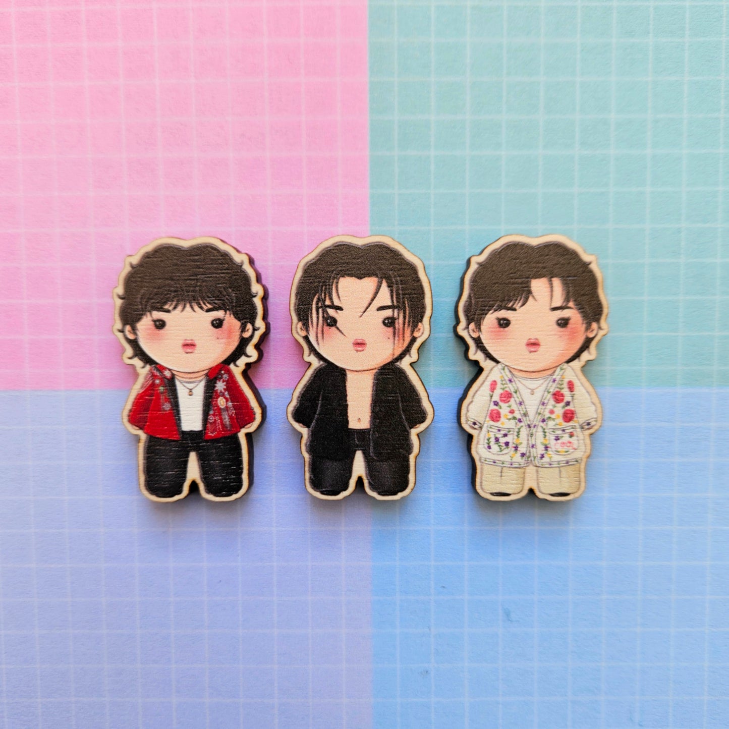 Eco Friendly Wooden 1.5 Inch Pin - Kim Taehyung V Winter Ahead Chibi