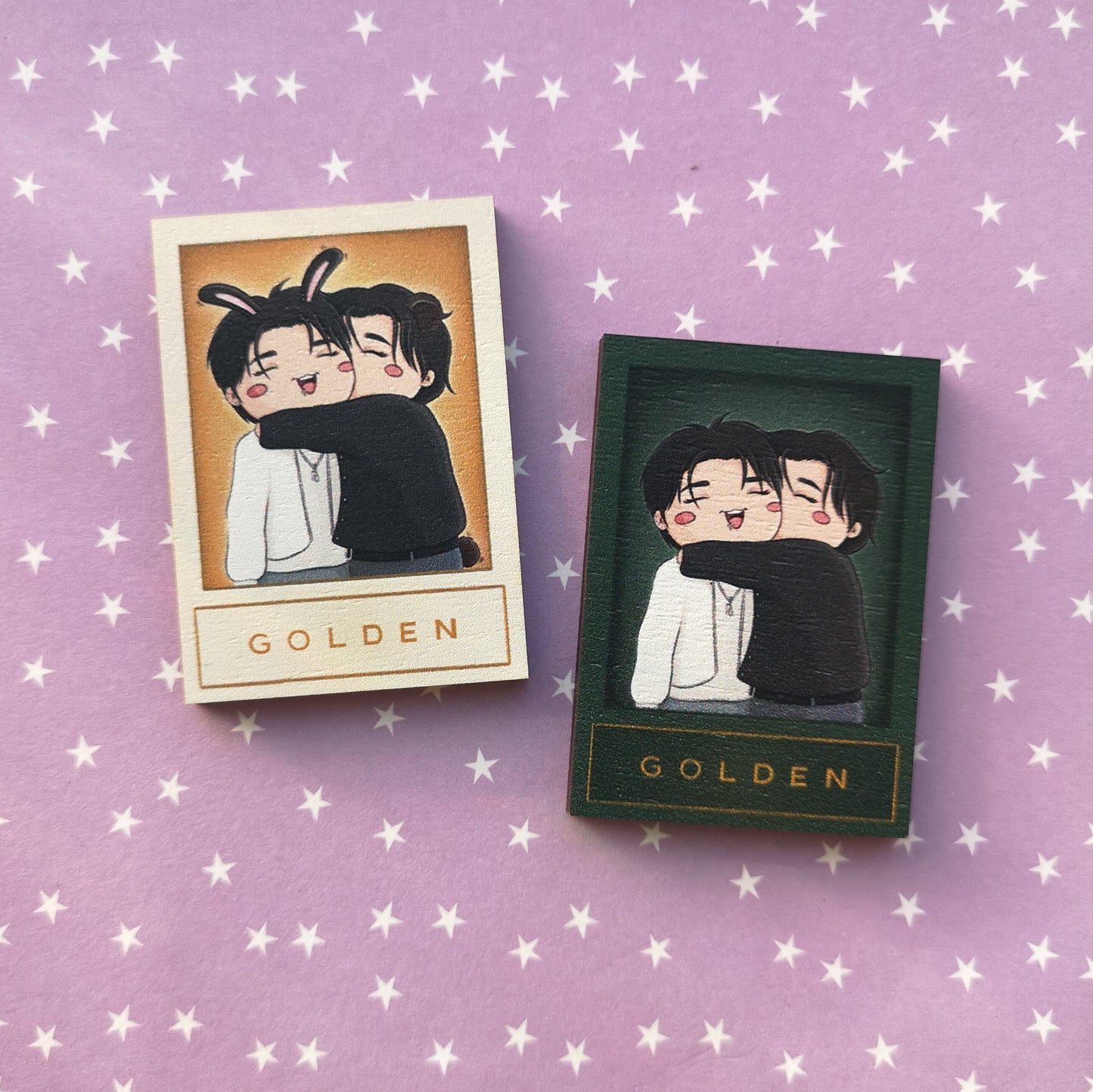 Eco Friendly Wooden 2 Inch Pin - Golden Taekook Jungkook Taehyung